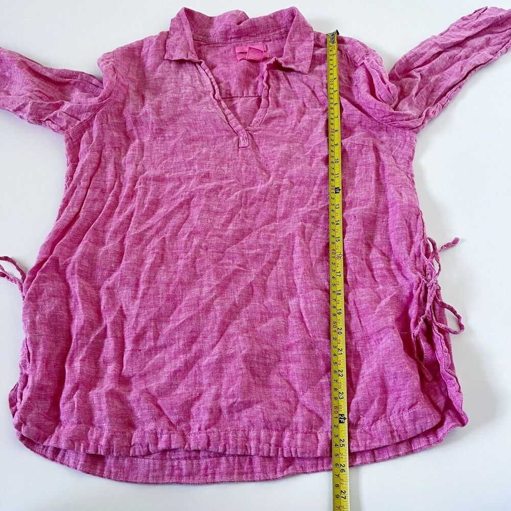 Isaac Mizrahi Linen Top Shirt Blouse 3/4 Sleeve Tie Side Tunic Pink M Medium - Picture 15 of 16